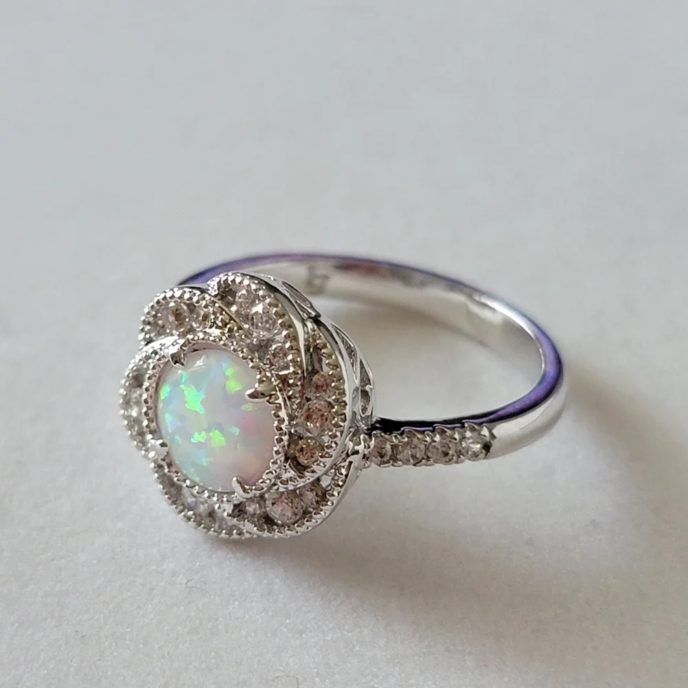 Floral Opal and Diamond Simulated Stone Ring | Fragrant Jewels